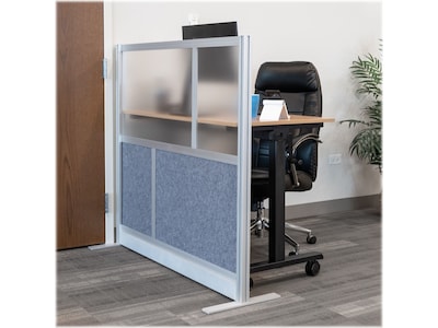 Luxor Modular Room Divider Starter Wall, 48"H x 53"W, Gray PET/Frosted Acrylic (MW-5348-FCG)