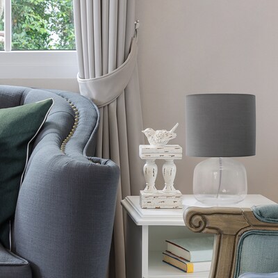 Simple Designs Glass Table Lamp Fabric Shade, Clear with Gray Shade (LT2064-CLG)