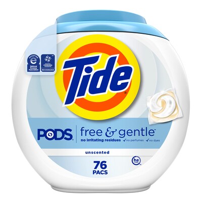 Tide PODS Free & Gentle HE Laundry Detergent Capsules, 56 oz., 76 Capsules/Pack (09488)