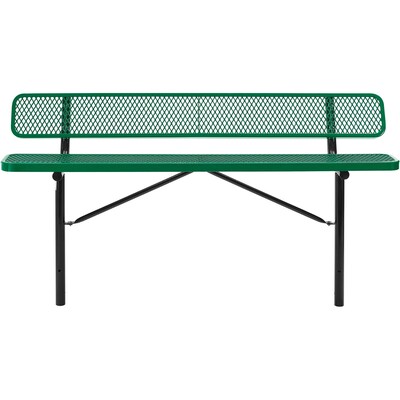 Global Industrial 8 Outdoor Steel Bench w/ Backrest, Expanded Metal, In Ground Mount, Green (277155