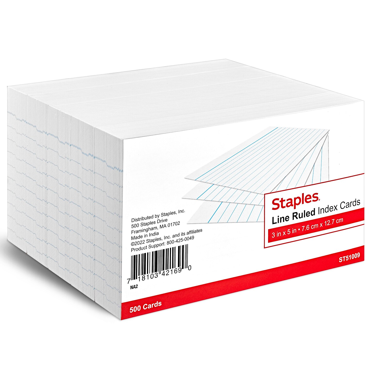 Staples 3 x 5 Index Cards, Lined, White, 500/Pack (TR51009)