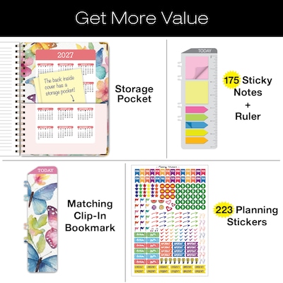 2026-2027 Excello Brands 8.5" x 11" Academic Weekly & Monthly Planner, Paperboard Cover, Watercolor Butterflies(NAY27-8511LP-33)