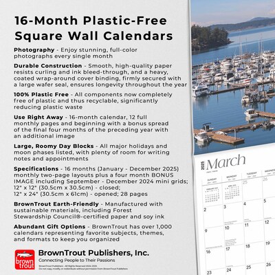 2025 BrownTrout Evergreen State Washington Places 12" x 12" Monthly Square Wall Calendar (9781975483074)