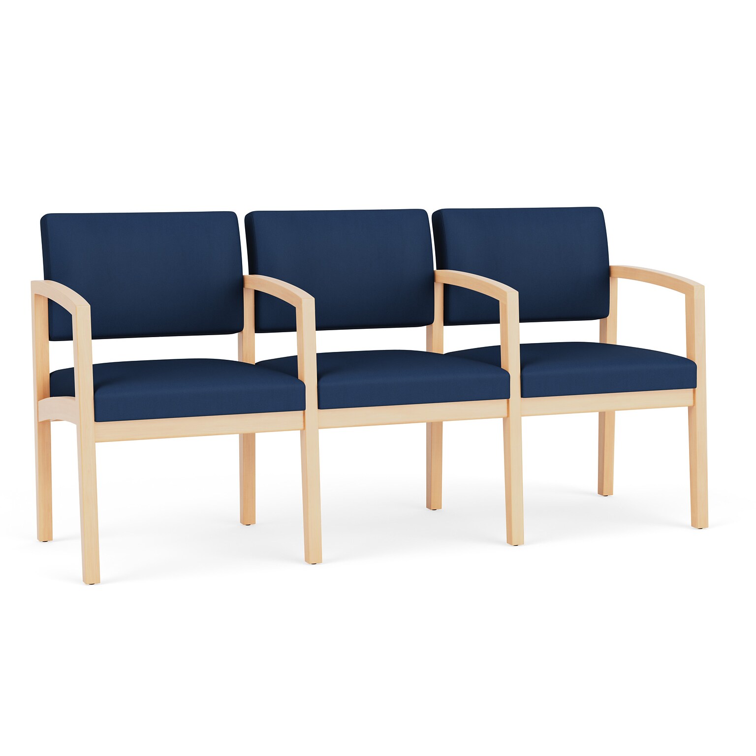 Lesro Lenox Wood Vinyl 3-Seat Waiting Reception Tandem Seating, Patriot Plus Imperial Blue/Natural (LW3103.WNA-01PPIB)