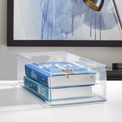 iDESIGN Large Stackable Plastic Storage Bin with Handles, 5" x 8" x 16", Clear (80006)