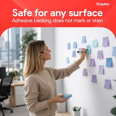 Staples Sticky Notes, 3" x 3", Marina Collection, 100 Sheets/Pad, 12 Pads/Pack (19758-US)