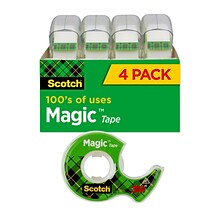 Scotch® Magic™ Invisible Tape with Refillable Dispenser, 3/4 x 8.33 yds., 4 Rolls (4105)