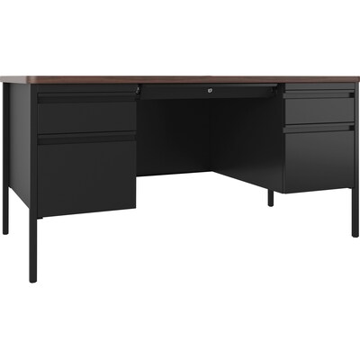 Lorell Fortress Series 60 W Double-Pedestal Teachers Desk, Black Walnut (LLR66941)