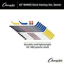 Champion Sports 43 Rhino Stick ABS Polyethylene Blades Hockey Set, Assorted Colors, 12/Set (CHSHS43