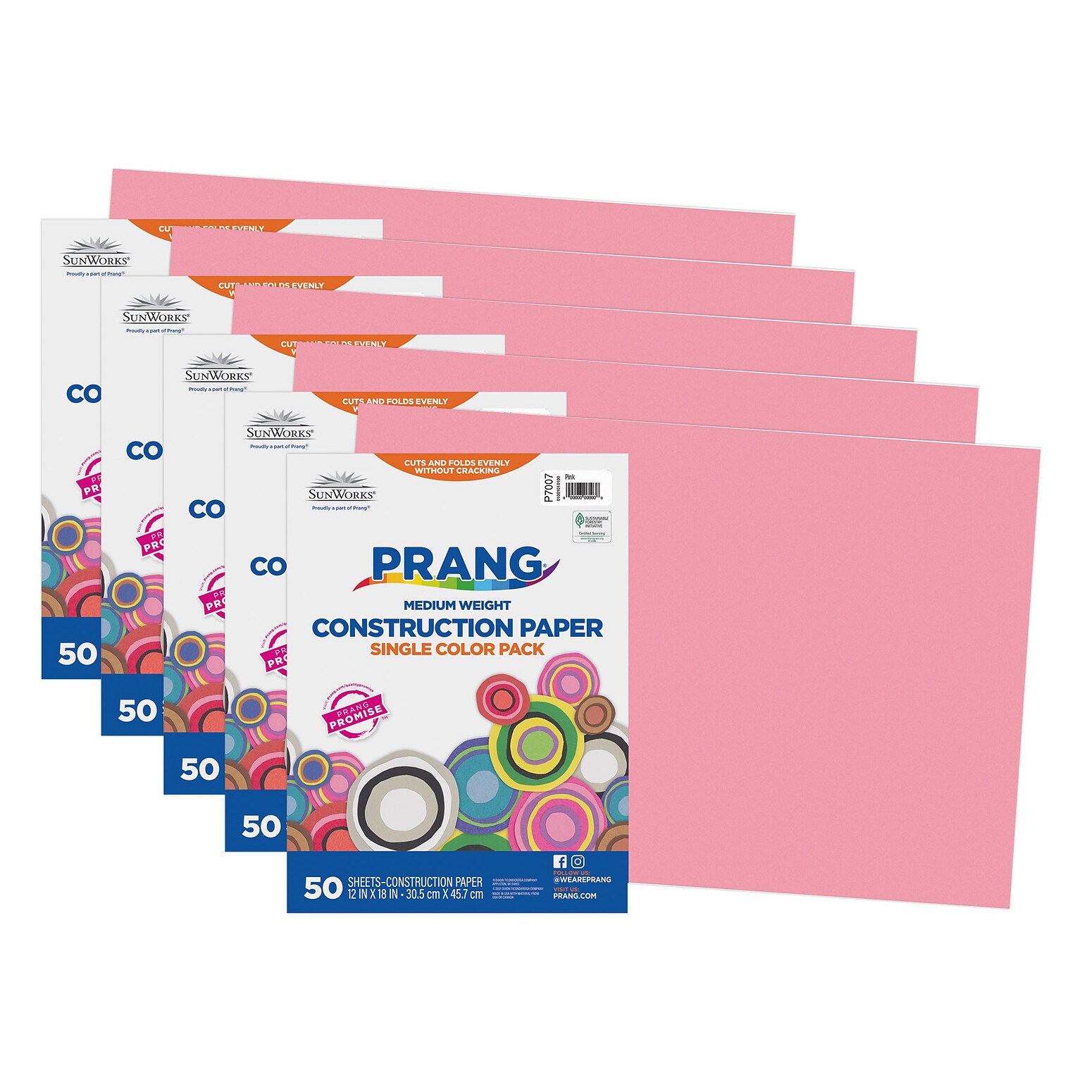 Prang 12 x 18 Construction Paper, Pink, 50 Sheets/Pack, 5 Packs/Bundle (PAC7007-5)