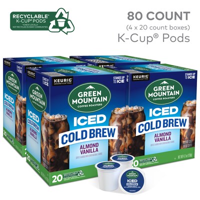 Green Mountain Coffee Roasters Iced Cold Brew Almond Vanilla Iced Coffee Keurig® K-Cup® Pods, Light Roast, 80/Carton