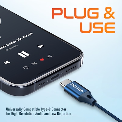 Delton 18EC USB-C Earbuds with Microphone, Blue (DWH18ECBL)