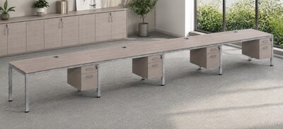 Boss Office Products Simple System 66"W Office Desk with Pedestal, Driftwood, 4/Set (SGSD010-102)