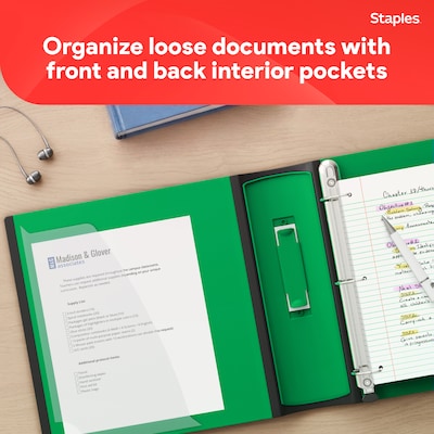 Staples 3" 3-Ring Better Binder, D-Ring, Green (ST55894-CC)