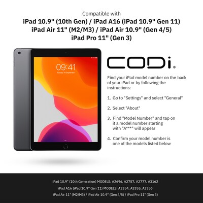 CODi PU Leather 10.9 Bluetooth Keyboard Folio Case for iPad Generation 3/4/5/10/11, Black (C30708524)
