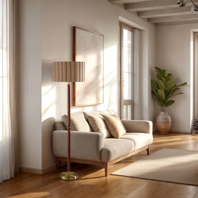 Adesso Laine 62.5"H Antique Brass Floor Lamp with Beige Linen Shade (4344-15)