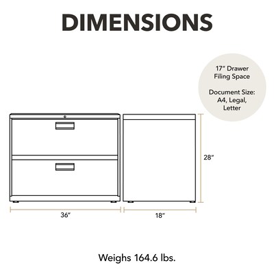 HON Brigade 600 Series 2-Drawer Lateral File Cabinet, Locking, Letter/Legal, Putty/Beige, 36W (H682.L.L)