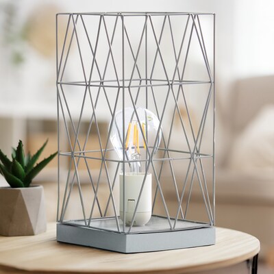 Creekwood Home Geometric Metal Cage 10" LED Table Lamp, Gray (CWT-1003-GY)