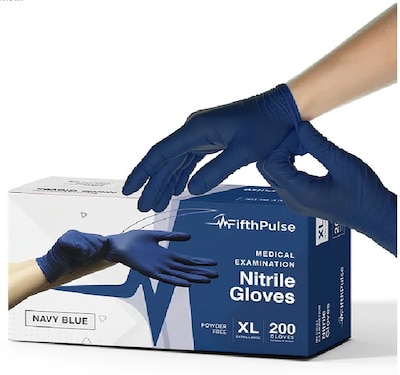 FifthPulse Powder Free Nitrile Gloves, Latex Free, X-Large, Navy Blue, 200/Box (FMN100422)