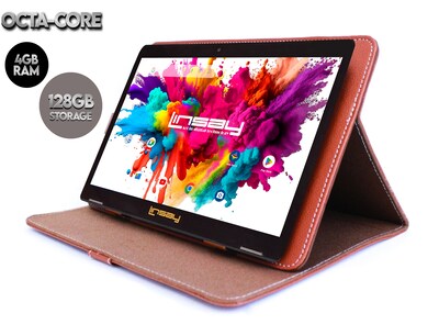 Linsay Octa Core 10.1 Tablet, 4GB RAM, 128GB Storage, Android 13, Bundled with Brown Leather Case a