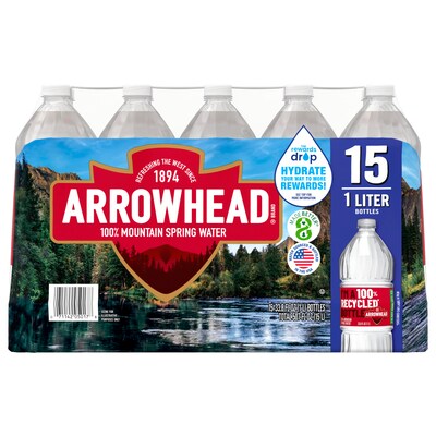 Arrowhead 100% Mountain Spring Water, 33.8 oz. Plastic Bottles, 15/Carton (11475327)