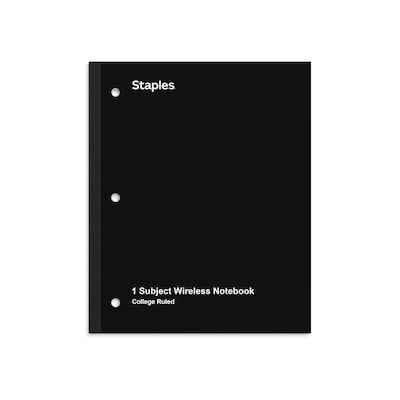 Staples Wireless 1-Subject Notebook, 8.5 x 11, College Ruled, 80 Sheets, Black (ST58377C)