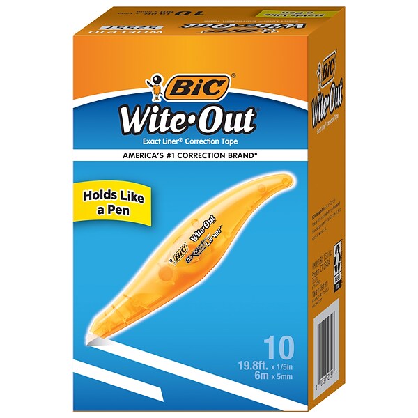 BIC WiteOut Exact Liner Correction Tape, White, 10/Pack (WOELP10