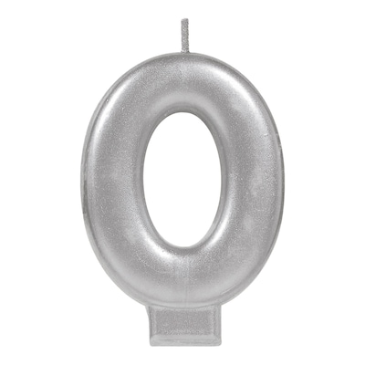 Party City Number 0 Birthday Candle, Silver (AM170586)