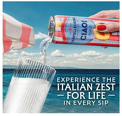 SANPELLEGRINO CIAO! Peach Flavored Sparkling Seltzer Water, 11.15 oz., 6 Cans/Box (0-41508-76547-3)