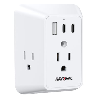 RAYOVAC 3-Outlet 3-USB Port Surge Protector Wall Tap, 540 Joules, White (SS-Q901)