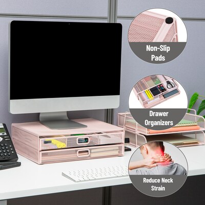 Mind Reader Two-Tier Monitor Stand Laptop Riser, Up to 30 lbs., Pink (2TDMESHY-PNK)