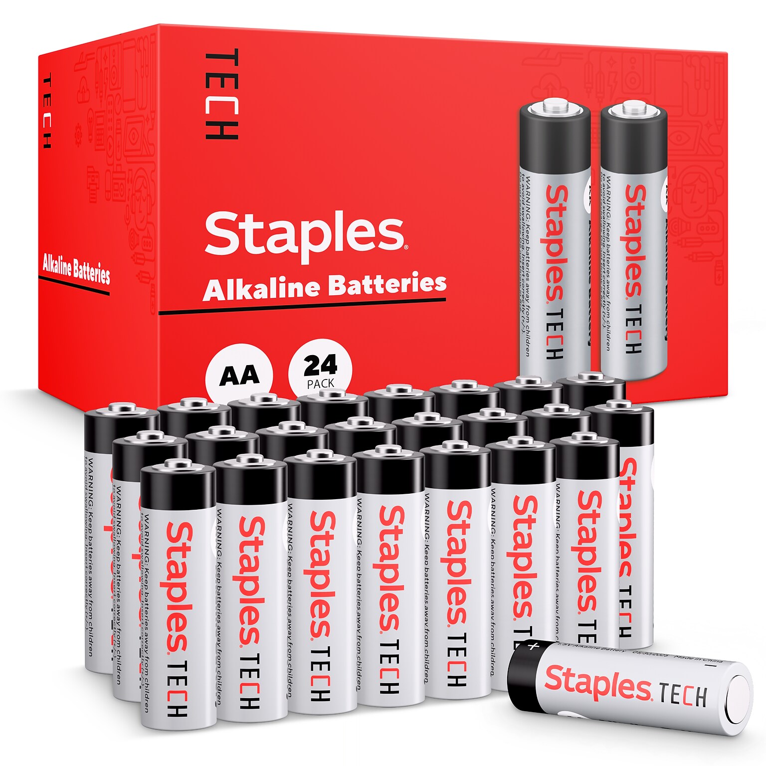 Staples TECH AA Alkaline Battery, 24 Pack (ST63253-CC/US)