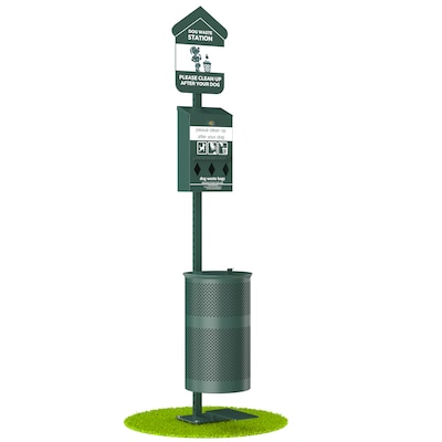 Furloo Steel Outdoor Pet Waste Station Kit with Foot Pedal & Roll Bag Dispenser, 11.5 Gallon, Green (FLO11R-S-G)