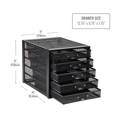 Mind Reader 5-Compartment Metal Mesh File Storage Drawers, Black (5CABMESH-BLK)