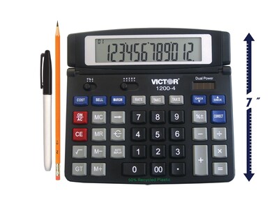 Victor Technology Professional 12-Digit Battery/Solar Powered Basic Calculator, Black (1200-4)