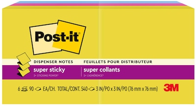 Post-it Pop-up Super Sticky Notes, 3 x 3, Summer Joy Collection, 90 Sheets/Pad, 6 Pads/Pack (R330-