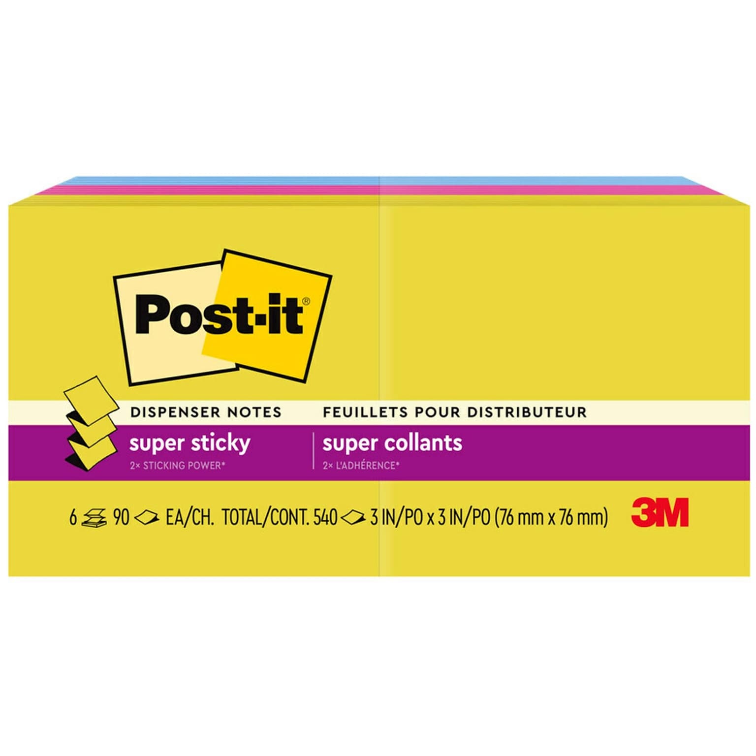 Post-it Pop-up Super Sticky Notes, 3 x 3, Summer Joy Collection, 90 Sheets/Pad, 6 Pads/Pack (R330-6SSJOY)