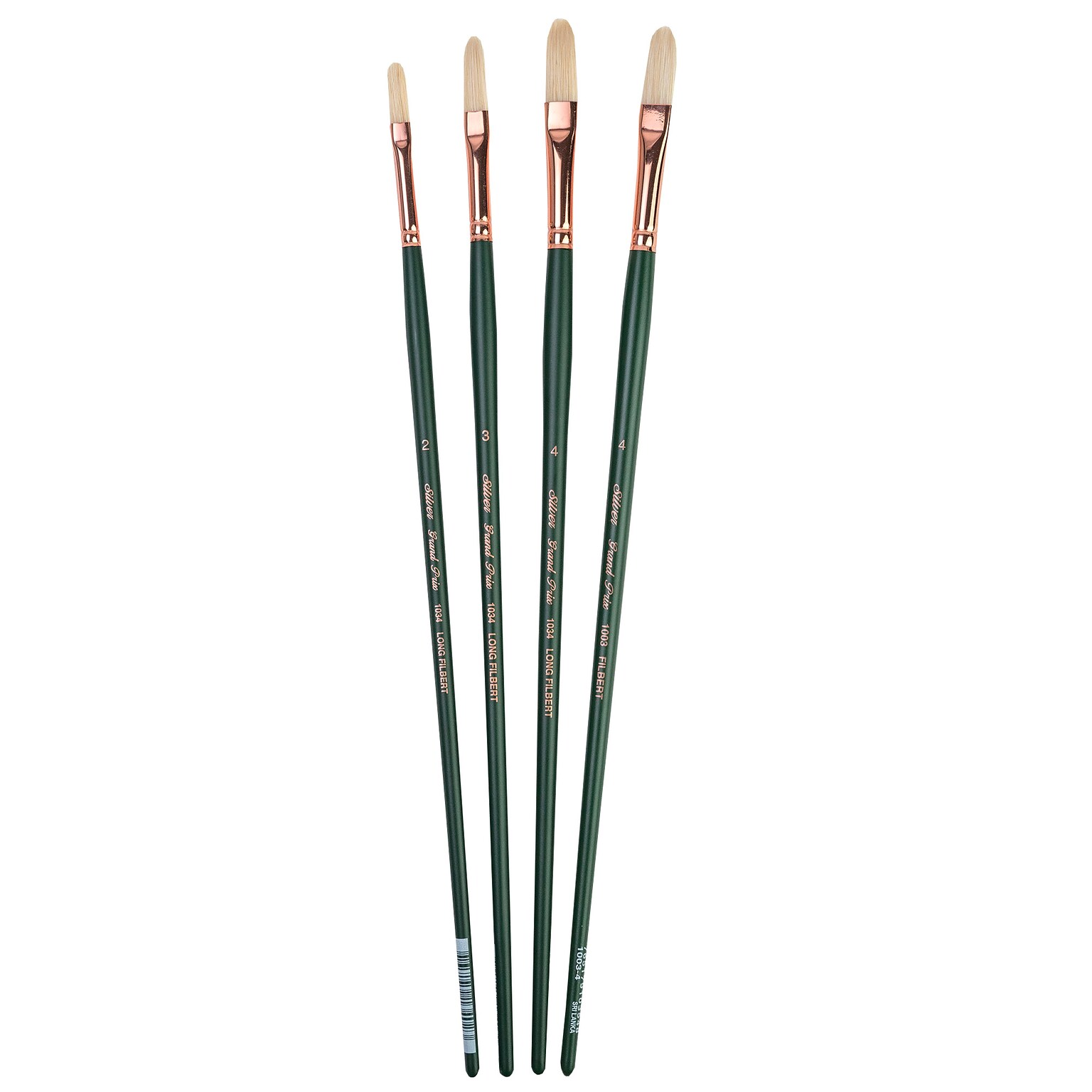 Silver Brush Natural Hog Bristle, Grand Prix Long Filberts Brushes, 4/Pack (SLVGP1063)