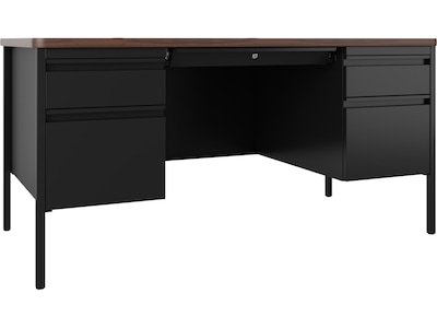 Hirsh 60"W Double-Pedestal Teacher's Desk, Black/Walnut (22644)