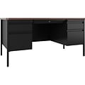 Hirsh 60W Double-Pedestal Teachers Desk, Black/Walnut (22644)