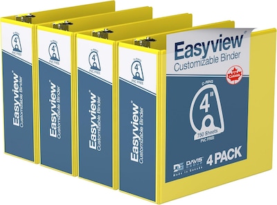 Davis Group Easyview Premium 4 Angle D Ring, Customizable, View Binder, Yellow, 4/Pack (8406-05)
