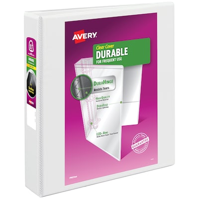 Avery Durable 1 1/2 3-Ring View Binders, D-Ring, White (09401)