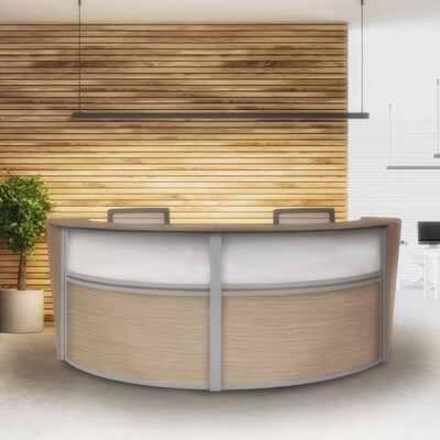 Regency Marque 124.25W Curved Plexi Double-Unit Reception Desk Workstation, Noble Oak (77312NO)