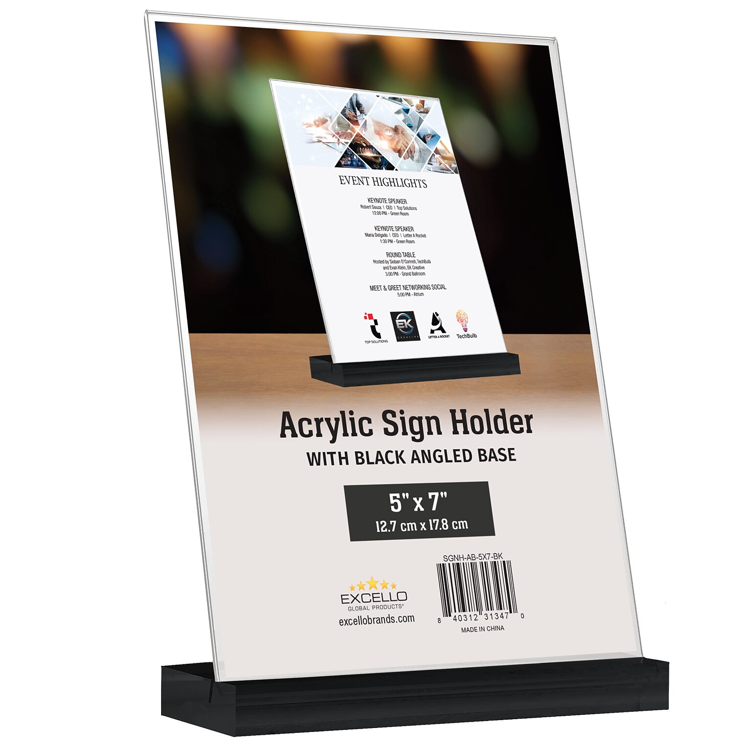 Global Printed Products Generic Holder, 5 x 7, Vertical, Table Top/Countertop, Black/Clear Acrylic (SGNH-AB-5X7-BK)