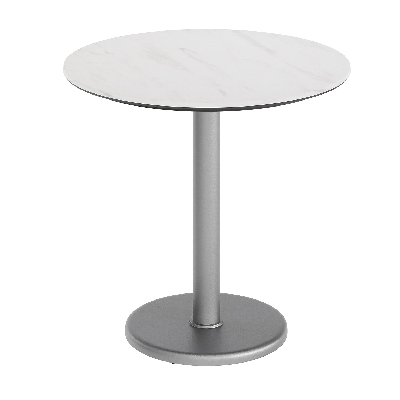 Flash Furniture Acadia 31.25 Round Wooden Dining Table with Round Base, White Faux Marble/Silver Base (STRD31WMATR18S)