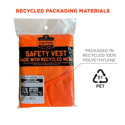 GloWear 8205HL-ECO High Visibility Sleeveless Vest, ANSI Type R Class 2, Orange, S/M, (21993)