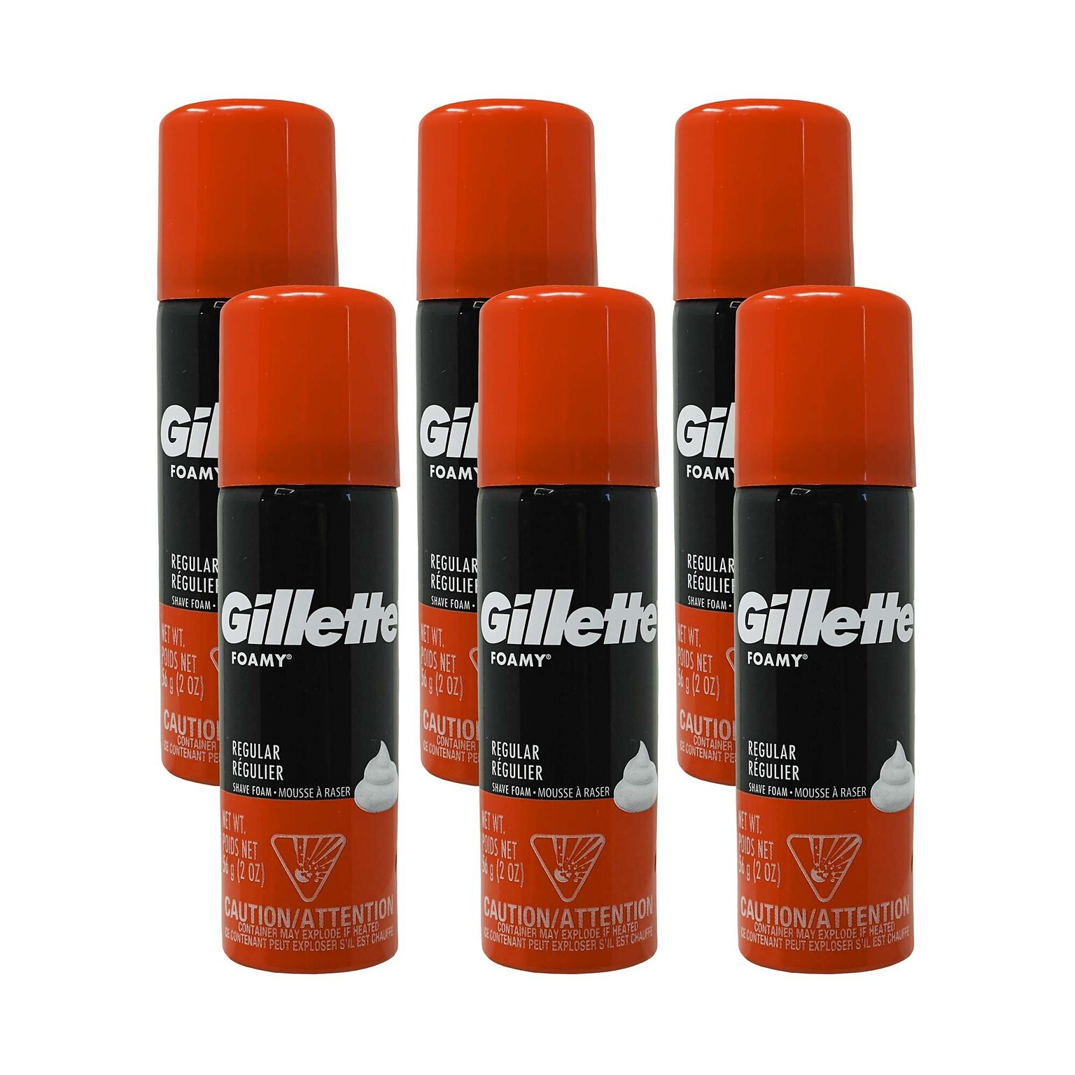 Gillette Foamy Shave Cream, 2 oz Trial Size Can, 6 Cans/Bag, 24 Bags/Carton