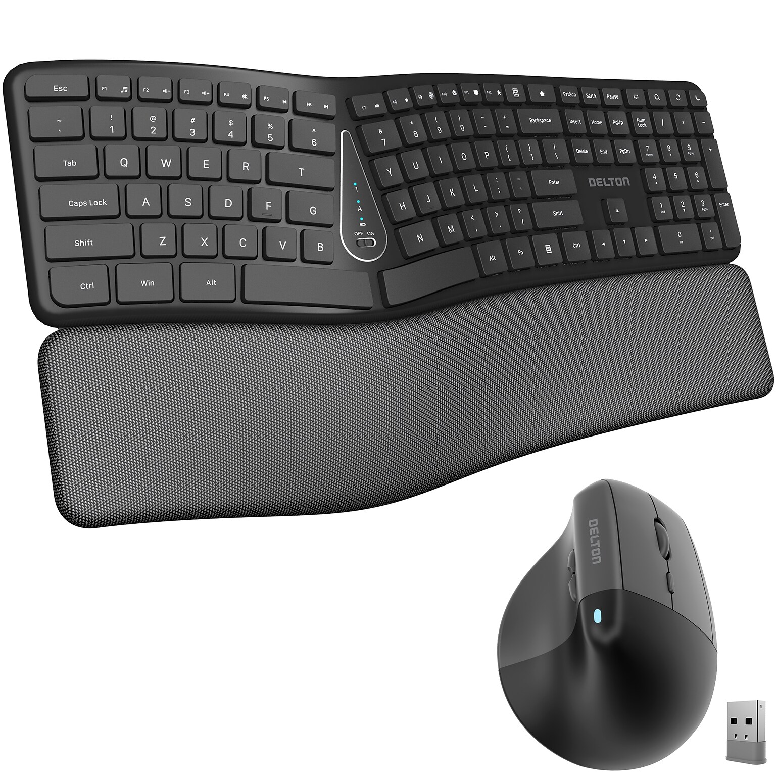 Delton KB250/S38 Wireless Ergonomic Keyboard and Optical Mouse Combo, Black (DKME250S38-WB)