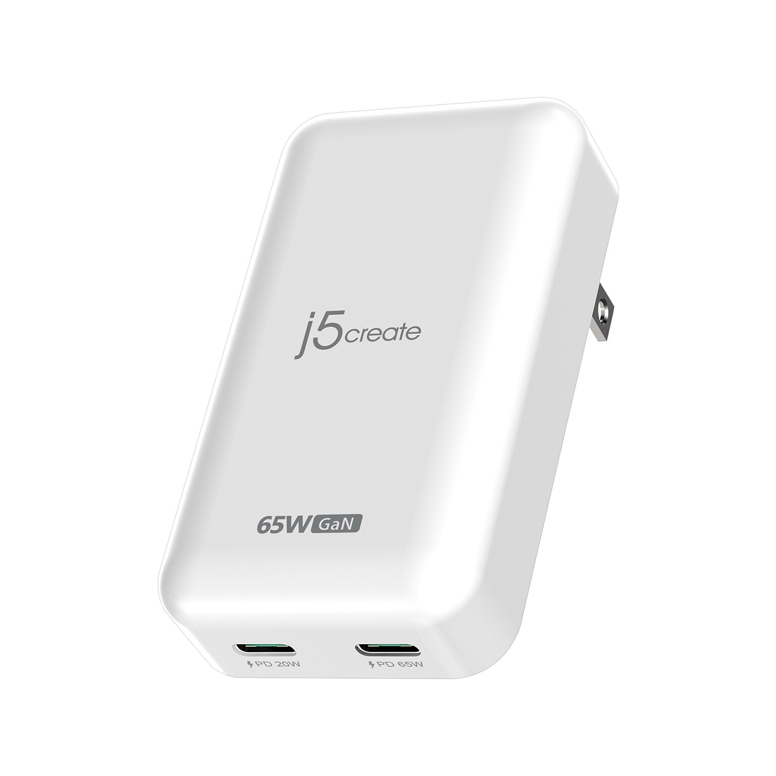 j5create 65W USB-C 2-Port GaN PD Charger, White (JUP2465)