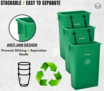 Alpine Industries Polypropylene Recycling Bin with Lid and Dolly, 23 Gallon, Green (ALP477-GRN1-PKD)